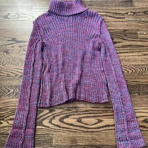 Pink purple blue Free People turtleneck sweater bell sleeves boho